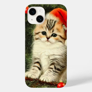 Coque Pour iPhone 14 Vintage Christmas Kitten