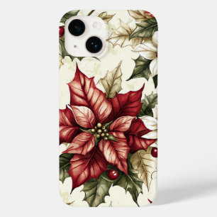 Coque Pour iPhone 14 Vintage Crème Étoile de Noël Rouge Holly Noël