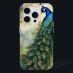 Coque iPhone 15 Pro Vintage Elégant Peacock Feathers Art Nouveau Nom<br><div class="desc">Vintage Elégant Peacock Plumes Baroque Rococo design. Exquise oeuvre de style Art nouveau d'un Peacock élégant avec queue pleine et une prairie forestière dans l'arrière - plan.</div>