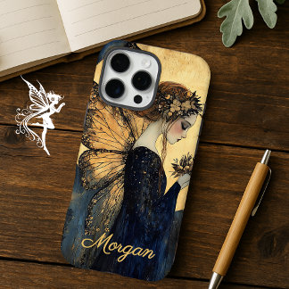 Coques iPhone 16 Pro Max Vintage Fairy sur mesure Marine et Or