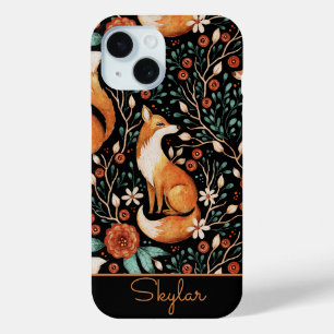 Coque Pour iPhone 15 Vintage Fox Floral Botanal Motif Nom du script