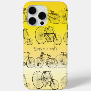 Coque iPhone 15 Pro Max Vintage Girl Retro Yellow Ombre Vélo