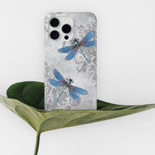 Coque iPhone 15 Pro Max Vintage Grunge Damask Blue Dragonlies