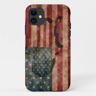Coque iPhone 11 Vintage Grunge USA Stars & Stripes Drapeau et cart