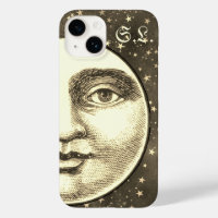 Vintage homme dans la lune pleine lune face sepia 