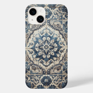 Coque Pour iPhone 14 Vintage Méditerranéen Bleu et Blanc Ornemental En