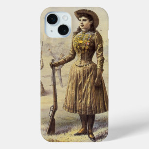 Coque iPhone 15 Mini Vintage Miss Annie Oakley, Western Cowgirl