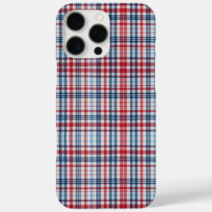 Coques iPhone 16 Pro Max Vintage, motif carreaux rouge blanc bleu