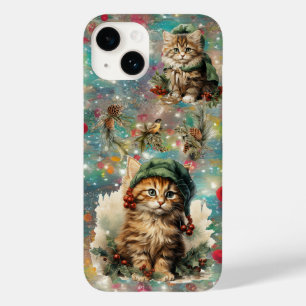 Coque Pour iPhone 14 Vintage Noël Chatons de Noël