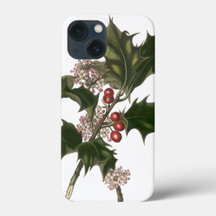 Etui iPhone 13 Mini Vintage Noël, Green Holly Plante avec baies