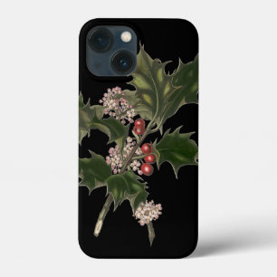 iPhone 13 Mini Coque Vintage Noël, Green Holly Plante avec baies