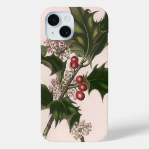 Coque Pour iPhone 15 Vintage Noël, Holly Plante avec les baies rouges