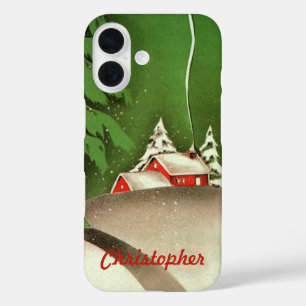 Coques iPhone 16 Vintage Noël, Maison en Forêt Neige d'hiver