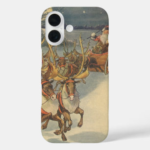 Coques iPhone 16 Vintage Noël Père Noël Sleigh avec Reindeer