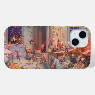 Coque Pour iPhone 15 Vintage Noël, Santa Claus avec Elves Atelier