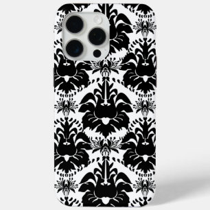 Coque iPhone 15 Pro Max Vintage noir et blanc Damas