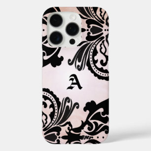 iPhone 16 Pro Case Vintage noir rose Damas