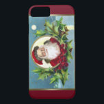 Coque iPhone 7 Vintage Père Noël et Holly Christmas<br><div class="desc">Image vintage classique numériquement restaurée et améliorée sur l'arrière - plan de hamandy profond. Utilisez l'option Facteur de formulaire pour appliquer cette image à d'autres coques de périphériques.</div>
