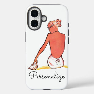 Coques iPhone 16 Vintage plage fille seashell été élégant rétro