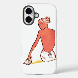 Coques iPhone 16 Vintage plage fille seashell été élégant rétro