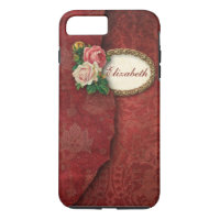 Vintage Torn Red Damask et Roses Personnalisé