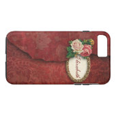 Coques Case-Mate iPhone Vintage Torn Red Damask et Roses Personnalisé (Dos (Horizontal))