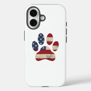 Coques iPhone 16 Vintage USA Drapeau 4 juillet Empreinte de patte P