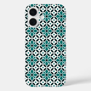 Coques iPhone 16 Vintage Vert Blanc Barcelone Carreaux d'étoiles Gé