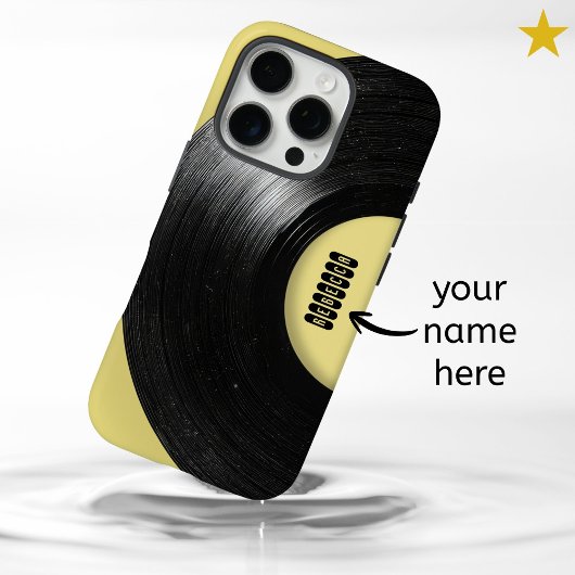 Coques Case-Mate iPhone Vinyle Rétro Jaune Pastel Nom Personnalisé