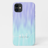 Coques Case-Mate iPhone Violet Aqua Blue Pastel Ombre Chic Script Monogram (Dos)