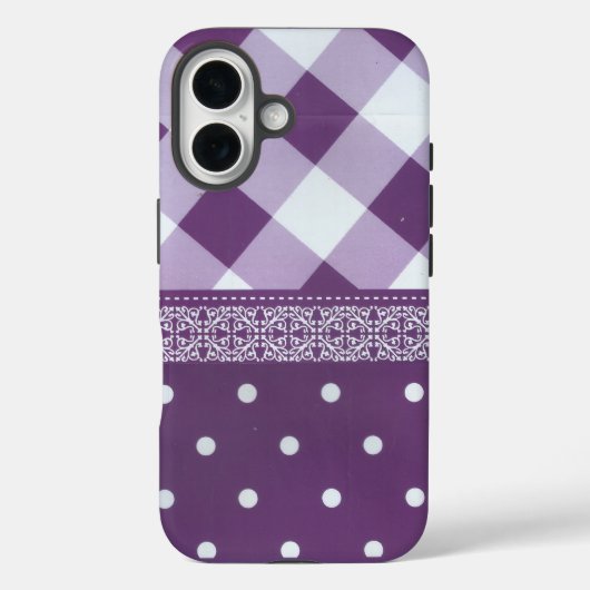 Coques Case-Mate iPhone Violet blanc À damiers Polka Dot Floral Damask Art (Verso)