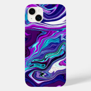 Coque Pour iPhone 14 Plus Violet, Bleu et Turquoise Abstrait Fluid Art
