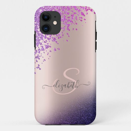 Coques Case-Mate iPhone Violet Glitter Ombre Diamants (Dos)