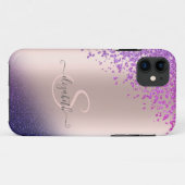 Coques Case-Mate iPhone Violet Glitter Ombre Diamants (Dos (Horizontal))