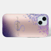 Coques Case-Mate iPhone Violet Glitter Ombre Diamants (Verso (horizontal))