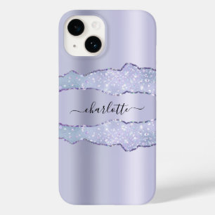 Coque Pour iPhone 14 Violet lavande agate marbre nom script