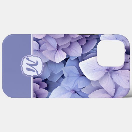 Coques Case-Mate iPhone Violet Lilac Joli Hydrangea Monogramme (Verso (horizontal))