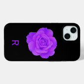Coques Case-Mate iPhone Violet Pourpre Élégant Rose Fleurie Monogramme (Verso (horizontal))