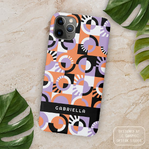 Coque iPhone 15 Pro Max Violet Pourpre Noir Orange Motif d'Art de la Pério