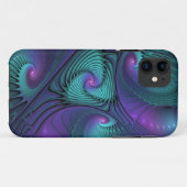 Coques Case-Mate iPhone Violet Rencontre Turquoise Art Fractal Abstrait Mo (Dos (Horizontal))