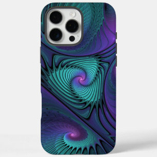 Coques iPhone 16 Pro Max Violet rencontre Turquoise moderne art fractal abs