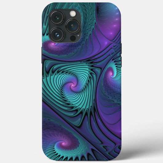 Coques Case-Mate iPhone Violet Rencontre Turquoise Moderne Art Fractal Abs (Verso)