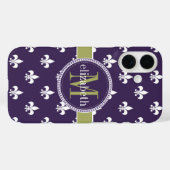 Coques Case-Mate iPhone Violet vert olive Fleur de Lis Monogram (Verso (horizontal))