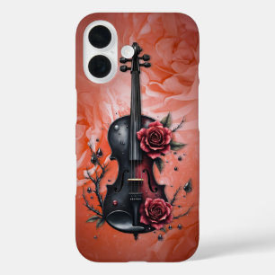 Coques iPhone 16 Violon noir gothique aux roses rouges