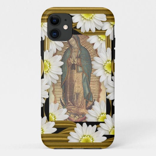Coques Case-Mate iPhone Virgen De Guadalupe (avec des marguerites) (Dos)