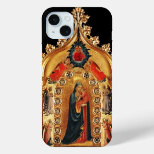COQUE iPhone 15 MINI VIRGIN AVEC ENFANT ET ANGELS OR SACRED ART ICÔNE