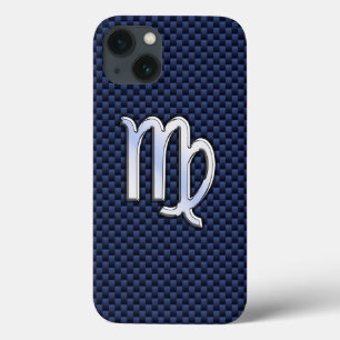 iPhone 13 Case Virgo Zodiac Sign on Blue Carbon Fiber Print Decor