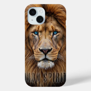Coque Pour iPhone 15 Visage de lion majestueux aux yeux bleus Faune A