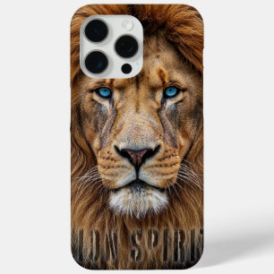 Coque iPhone 15 Pro Max Visage de lion majestueux aux yeux bleus Faune A