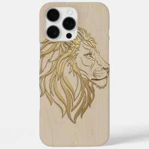 Coques iPhone 16 Pro Max Visage de lion majestueux sur bois beige – Audacie